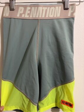 P.E Nation Sage Green & Neon Yellow Colorblock Athletic Shorts
